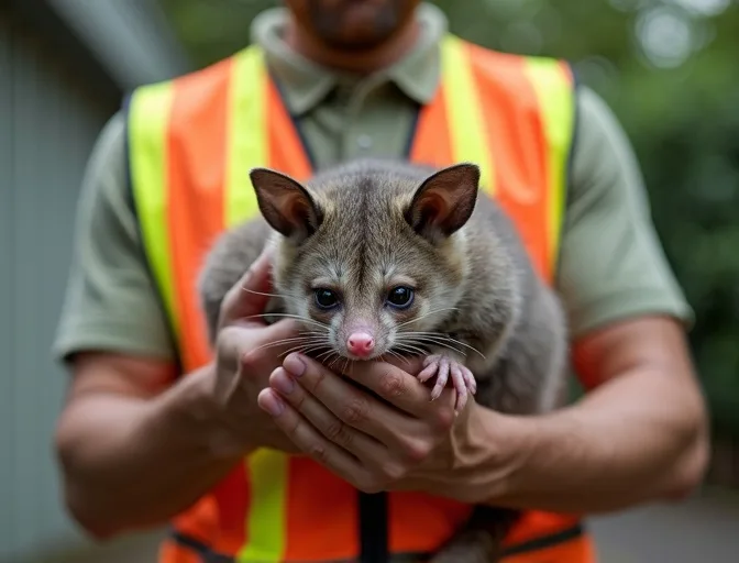 Animal handler safely recovering a deceased possum in Tynong